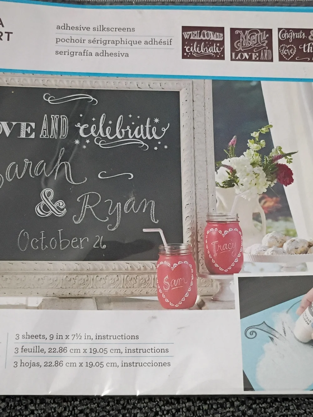 New/Martha Stewart Pink Mason Jar Chalkboard Labels - Adhesive Silkscreens